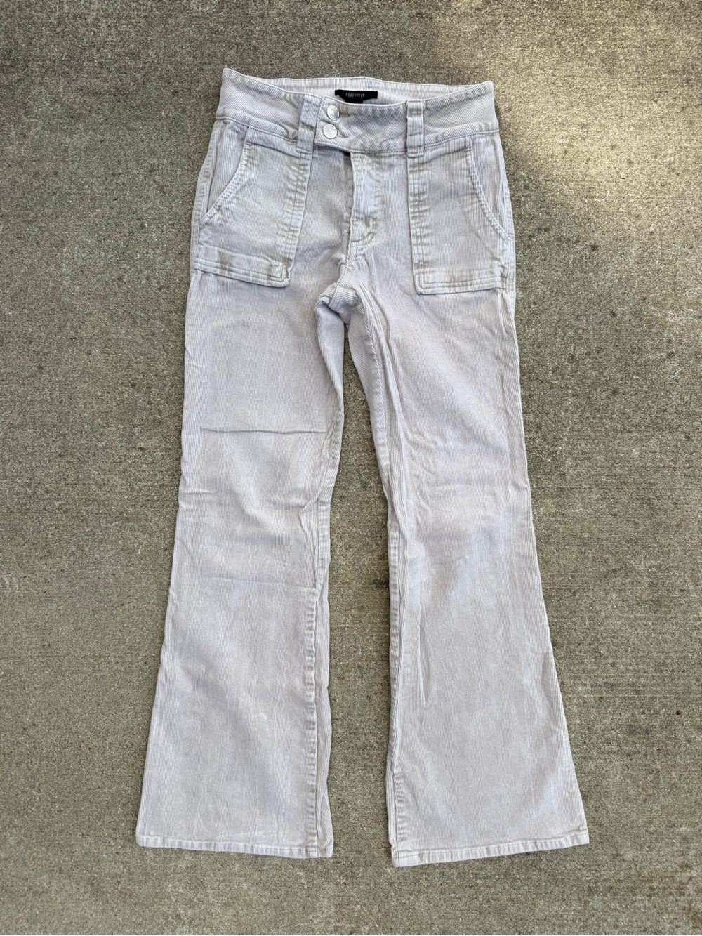 Forever 21 Beige Khaki Corduroy Flare Pants Size M Utility Patch Pockets